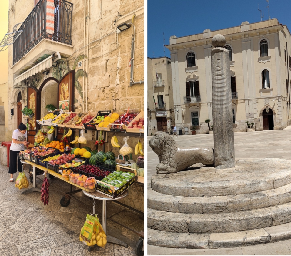 Gemüsehandel und Pranger in Bari